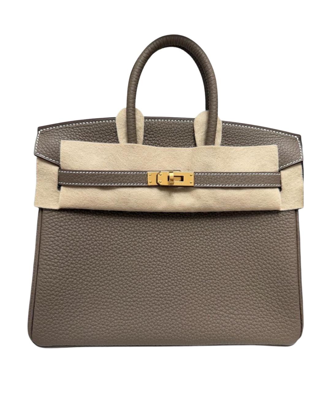 HERMES Серая кожаная сумка с короткими ручками, фото 1