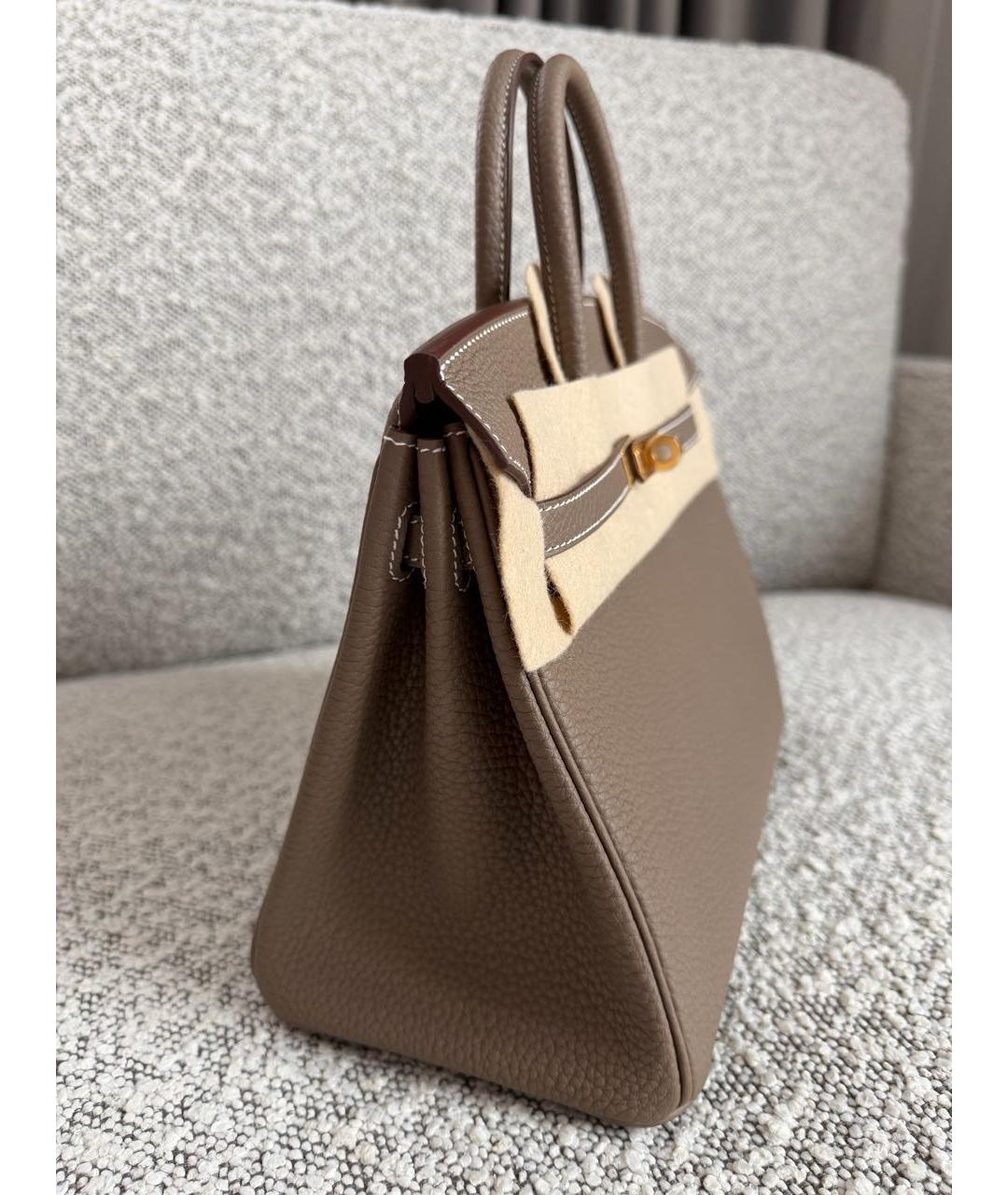 HERMES Серая кожаная сумка с короткими ручками, фото 5