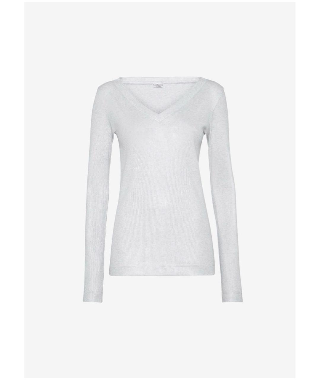 BRUNELLO CUCINELLI Серый хлопко-эластановый джемпер / свитер, фото 9