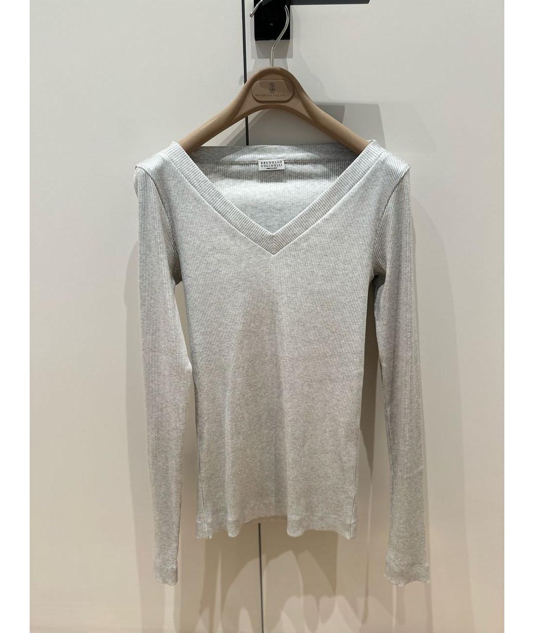 BRUNELLO CUCINELLI Серый хлопко-эластановый джемпер / свитер, фото 5