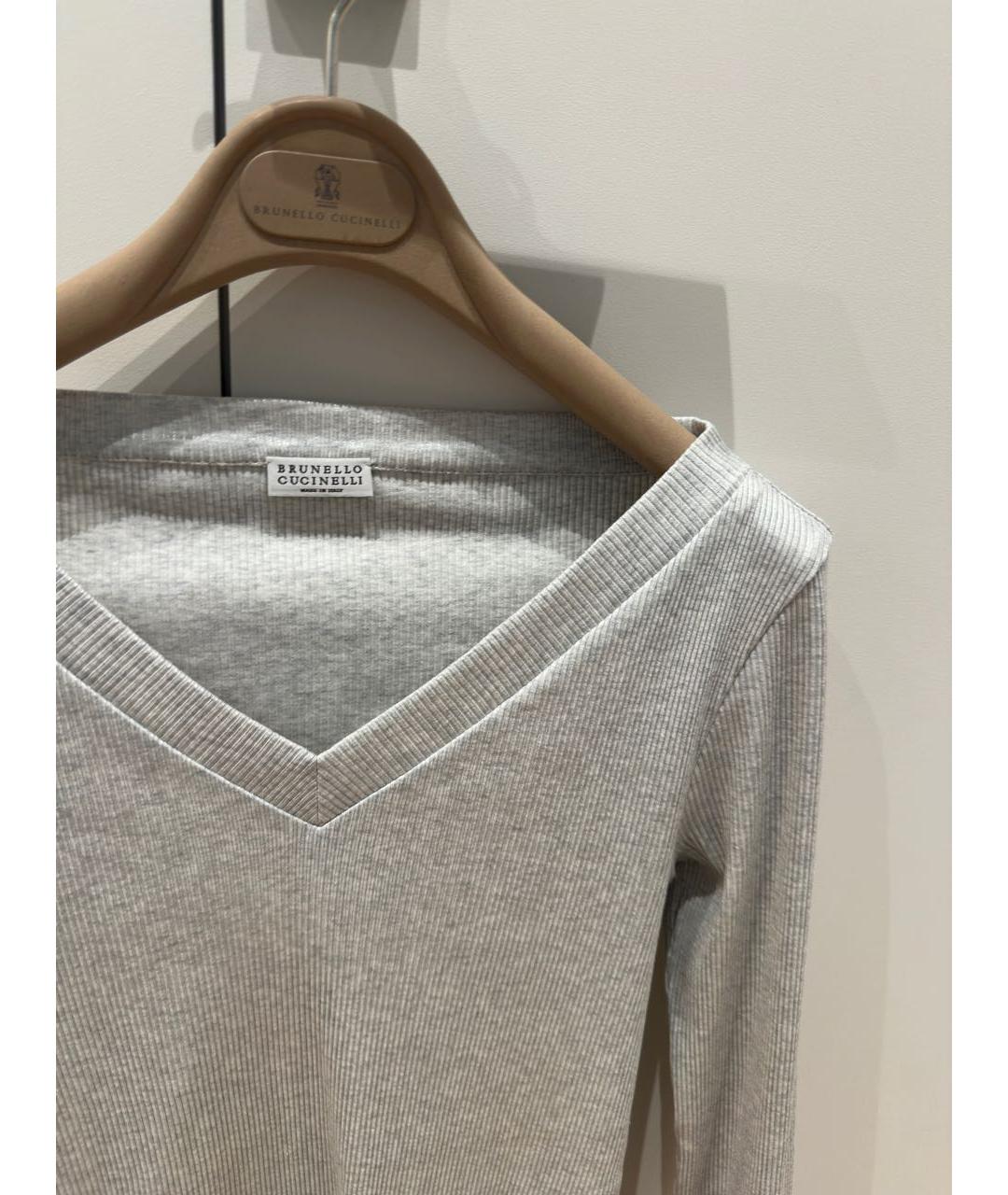 BRUNELLO CUCINELLI Серый хлопко-эластановый джемпер / свитер, фото 4