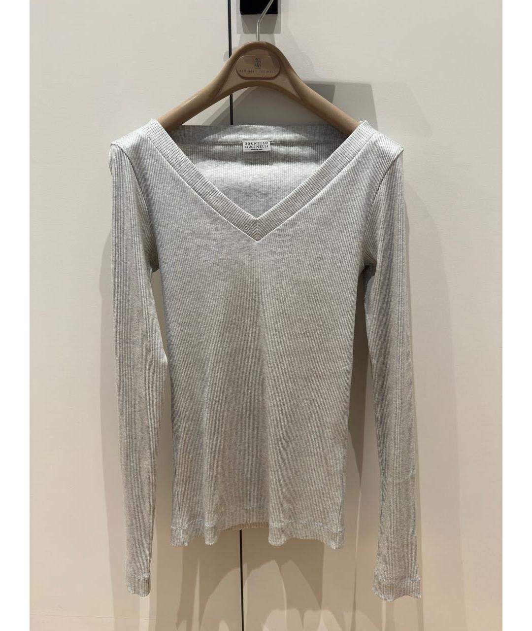 BRUNELLO CUCINELLI Серый хлопко-эластановый джемпер / свитер, фото 3