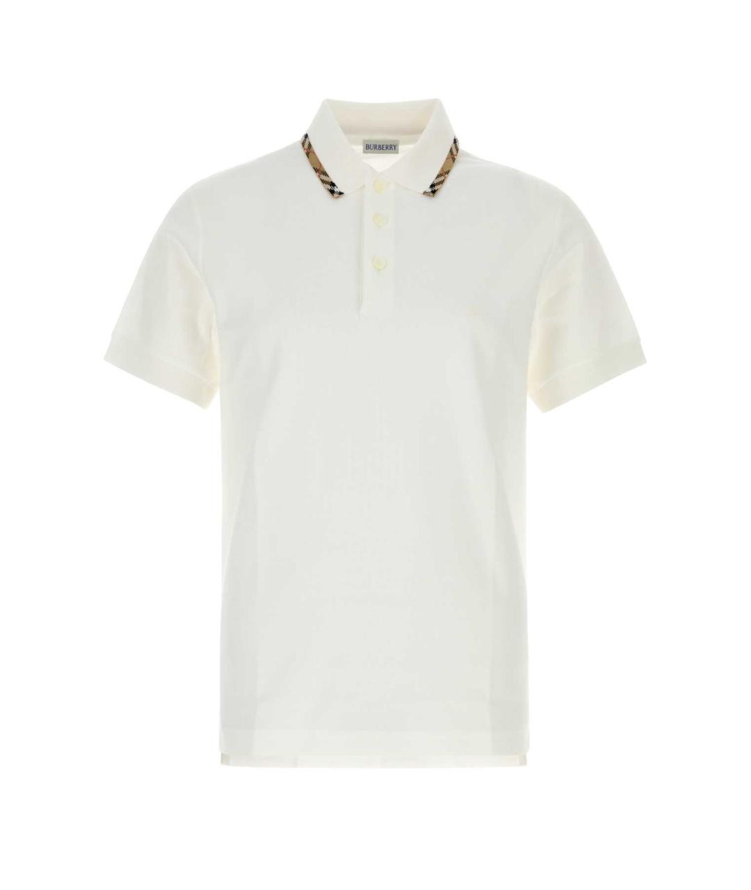 BURBERRY Белое хлопковое поло с коротким рукавом, фото 1