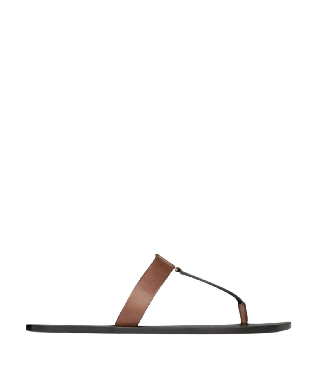 SAINT LAURENT Коричневые кожаные шлепанцы, фото 1