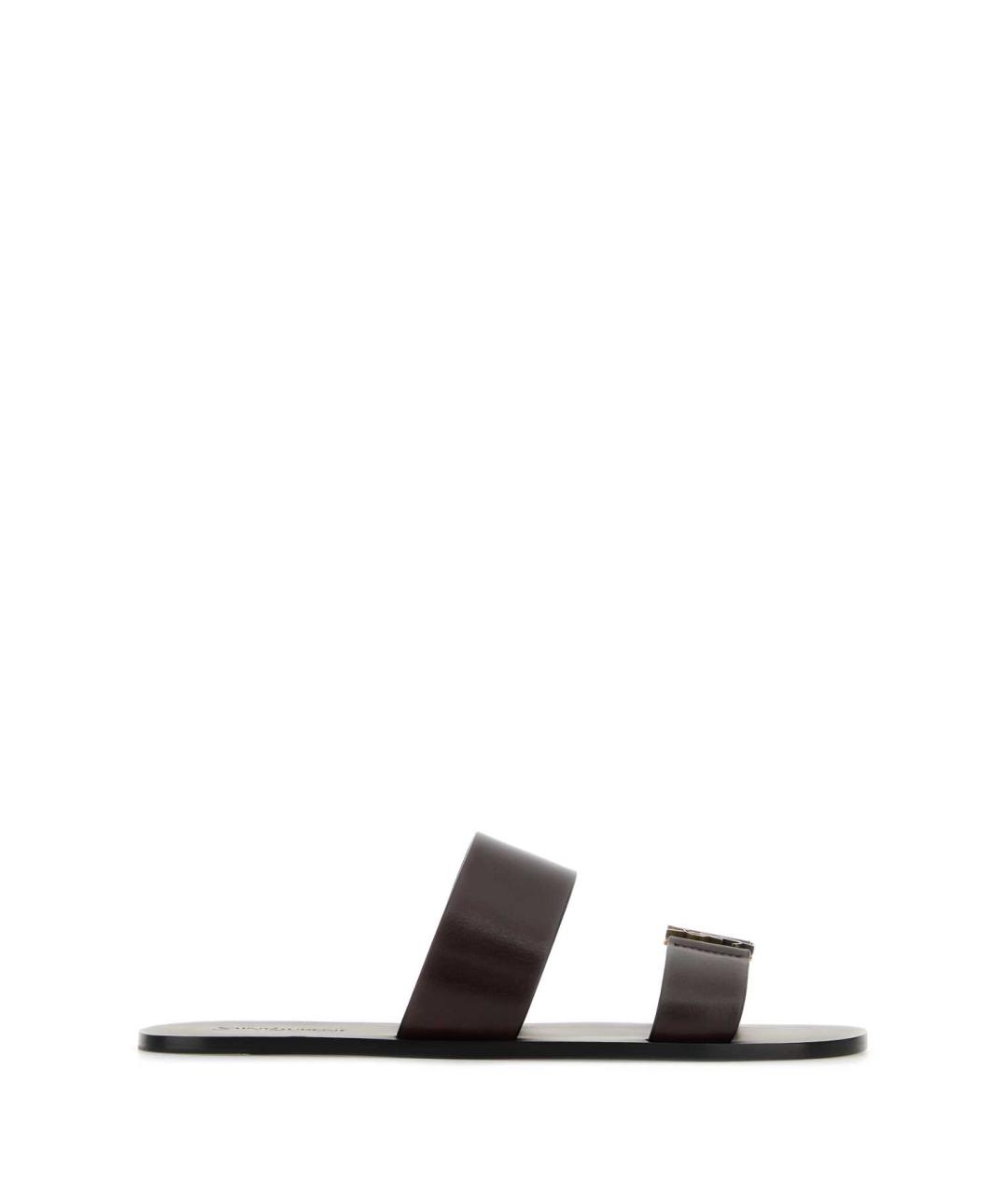 SAINT LAURENT Коричневые кожаные шлепанцы, фото 1