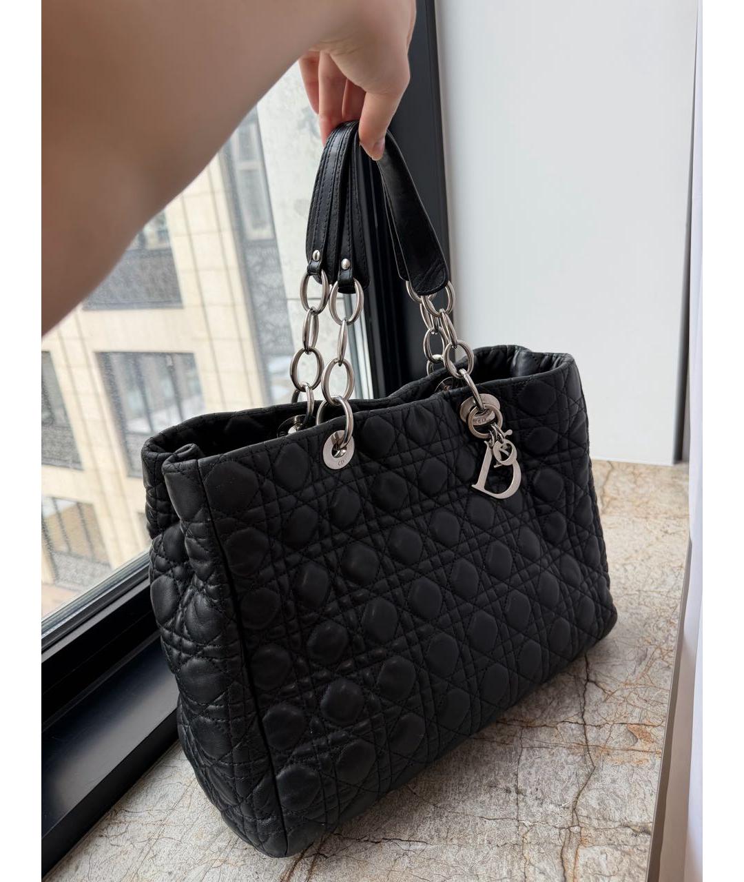 CHRISTIAN DIOR Черная кожаная сумка тоут, фото 2