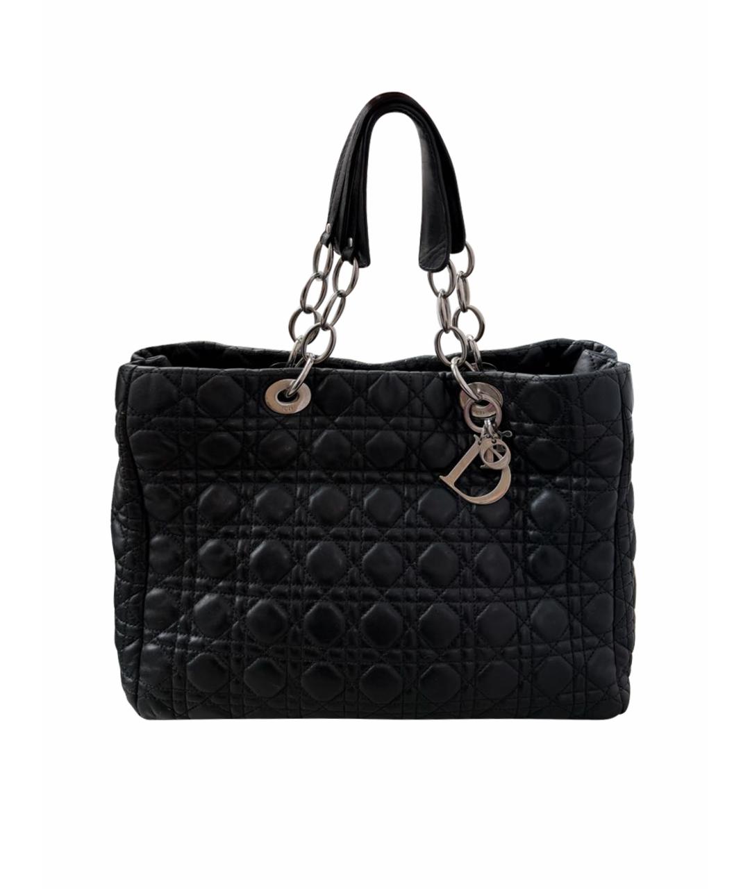 CHRISTIAN DIOR Черная кожаная сумка тоут, фото 1