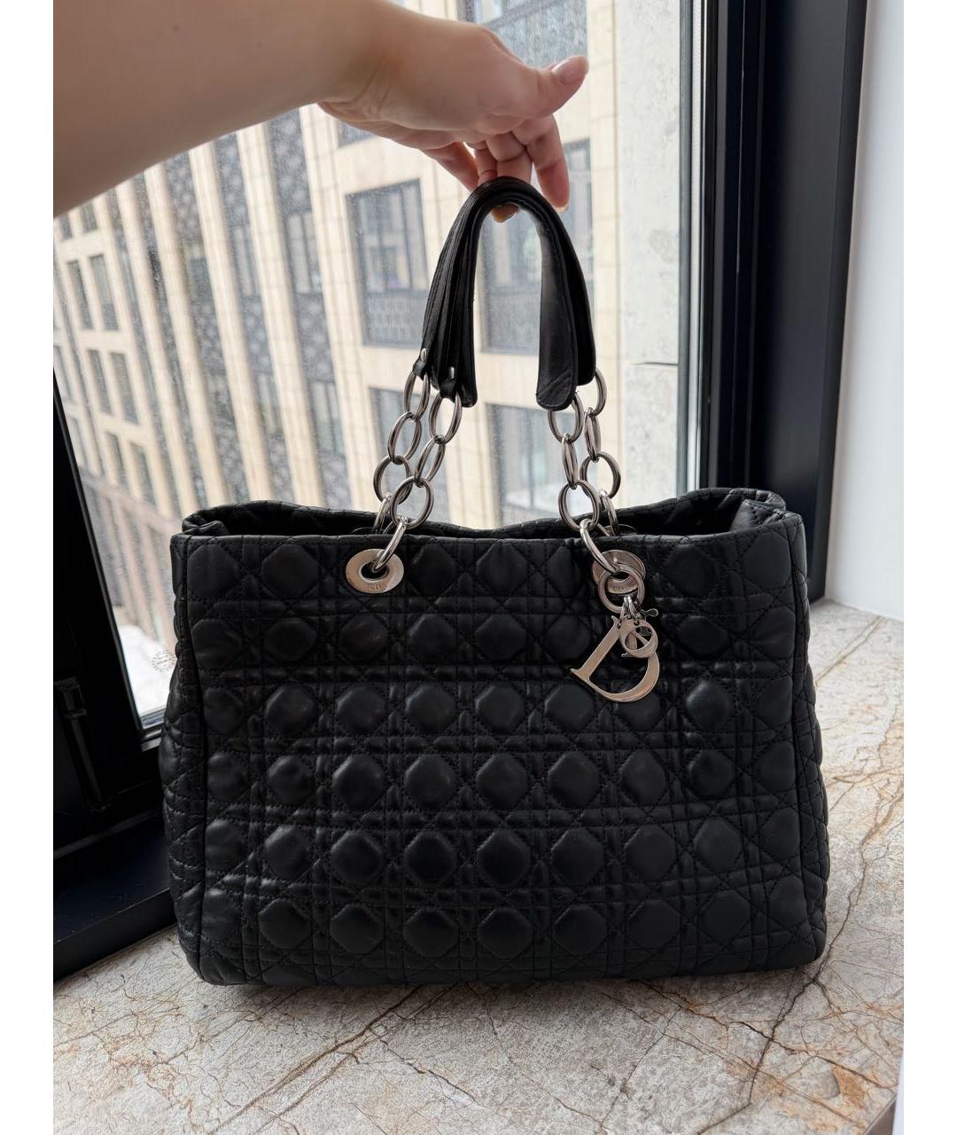 CHRISTIAN DIOR Черная кожаная сумка тоут, фото 8