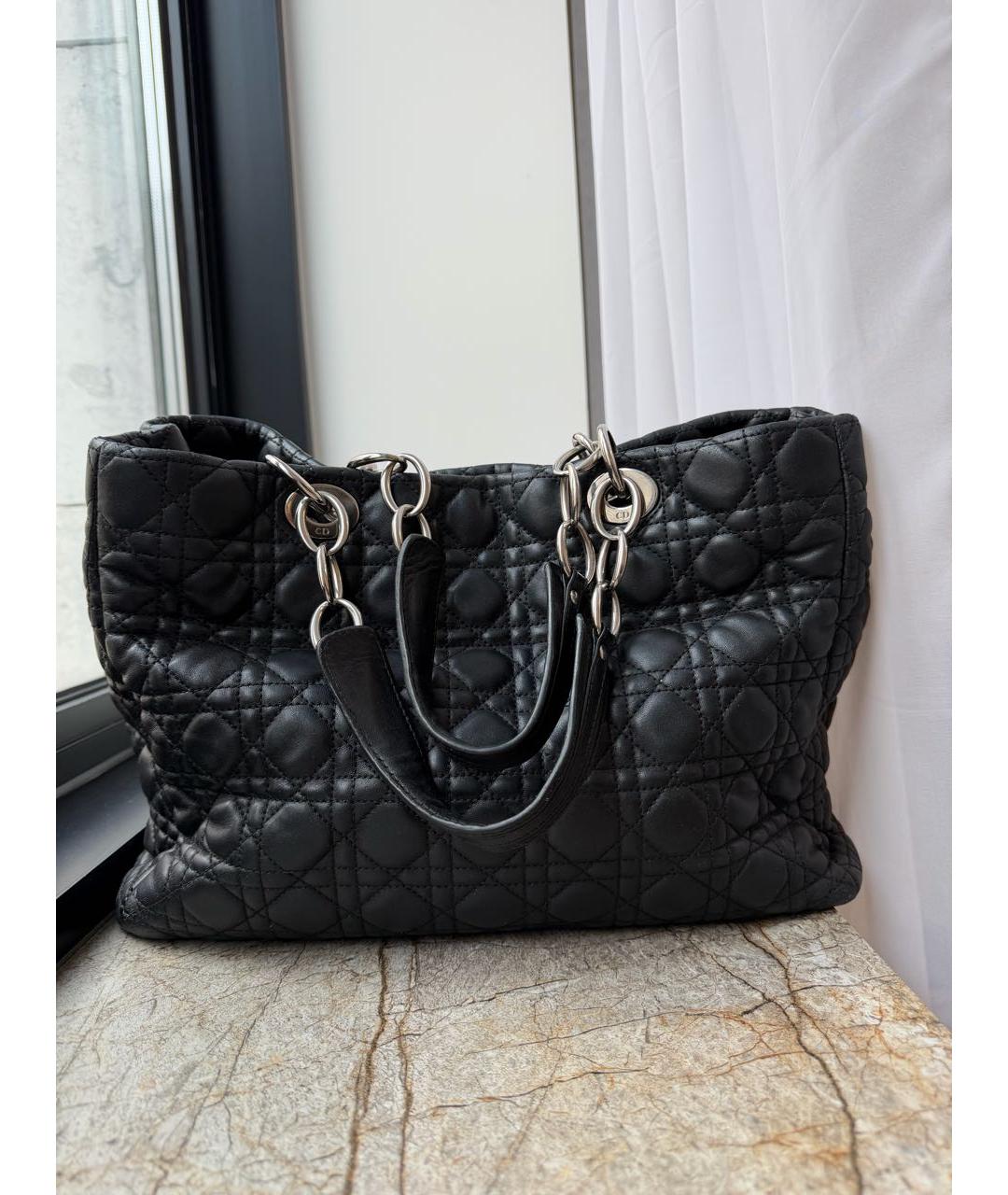 CHRISTIAN DIOR Черная кожаная сумка тоут, фото 3