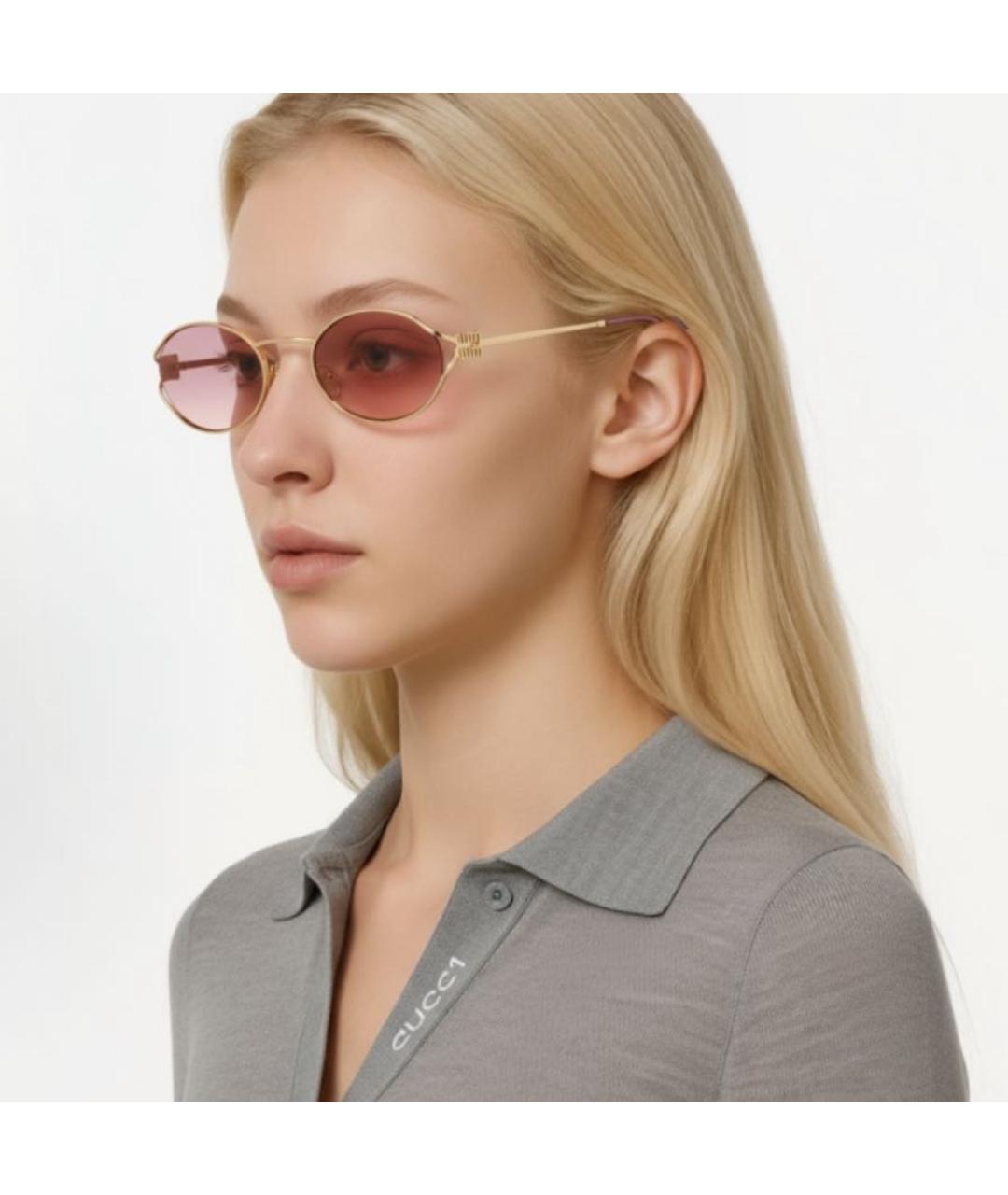 MIU MIU Золотые металлические солнцезащитные очки, фото 2