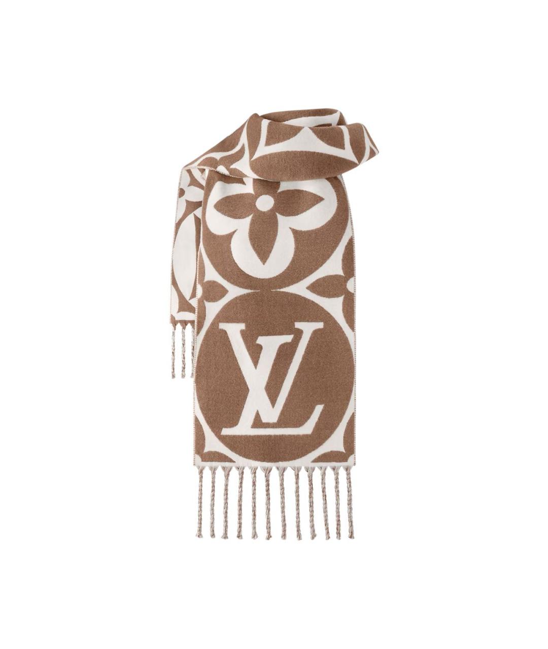 LOUIS VUITTON Коричневый шерстяной шарф, фото 9