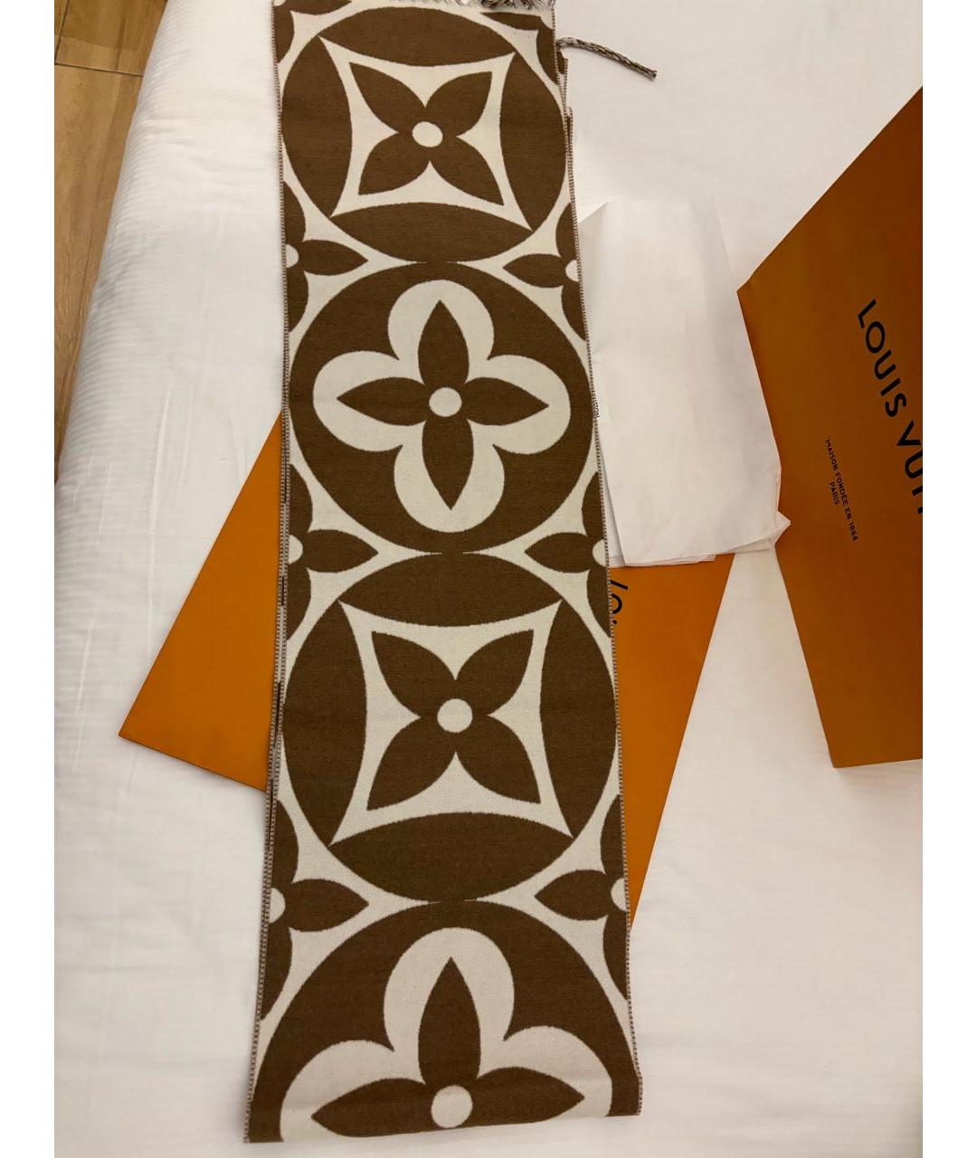 LOUIS VUITTON Коричневый шерстяной шарф, фото 3