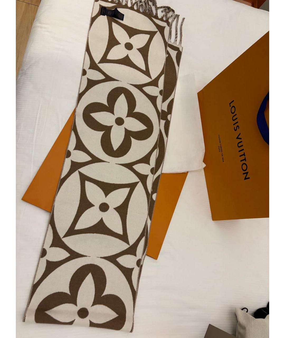 LOUIS VUITTON Коричневый шерстяной шарф, фото 4
