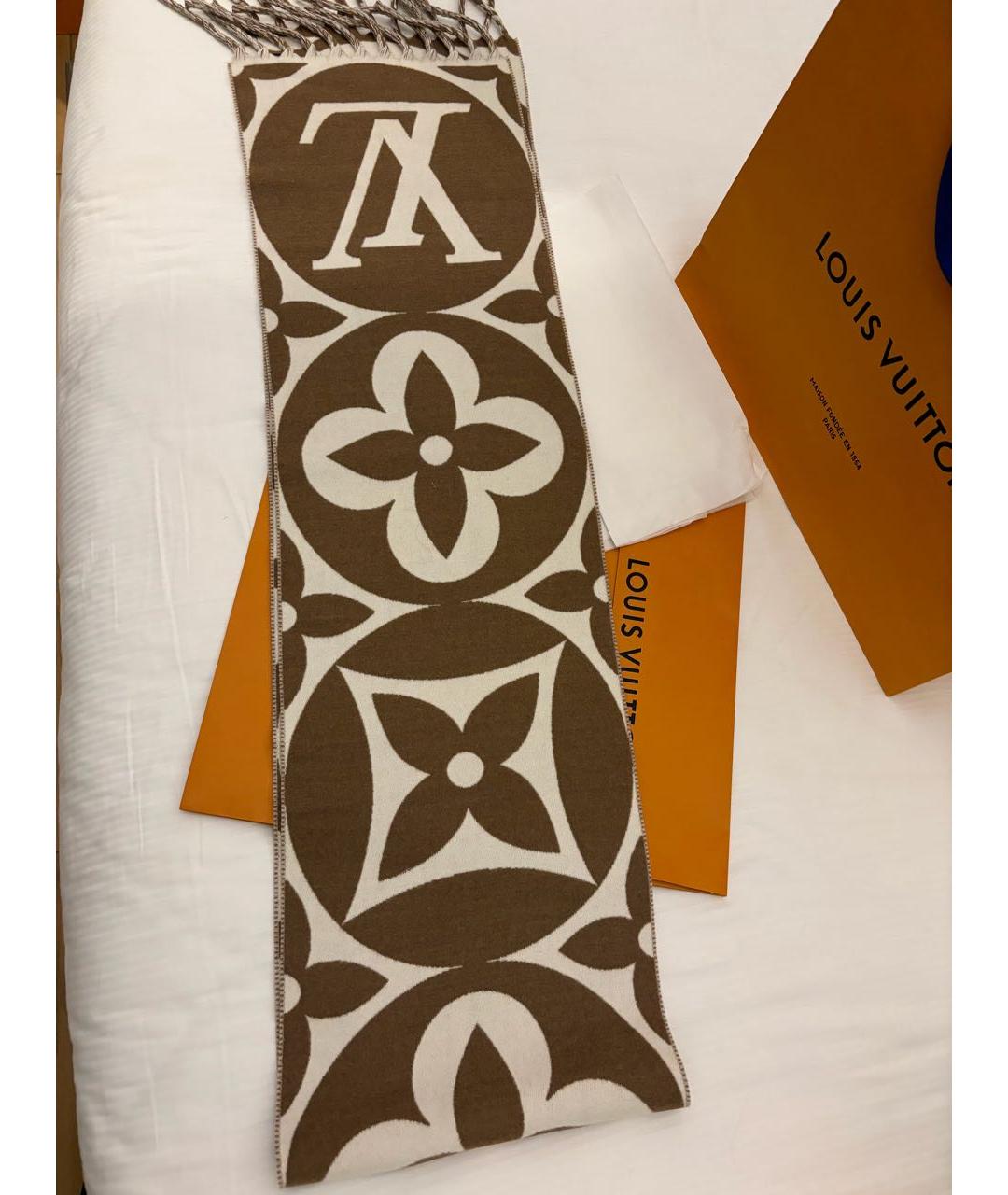 LOUIS VUITTON Коричневый шерстяной шарф, фото 2