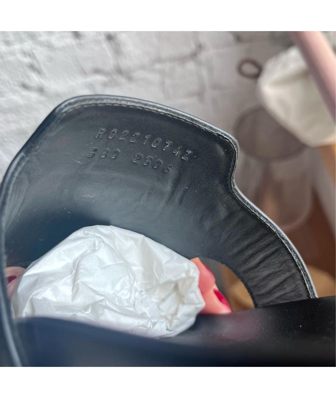 HERMES Черные кожаные шлепанцы, фото 6