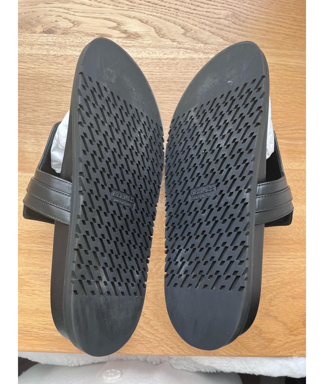 HERMES Черные кожаные шлепанцы, фото 4