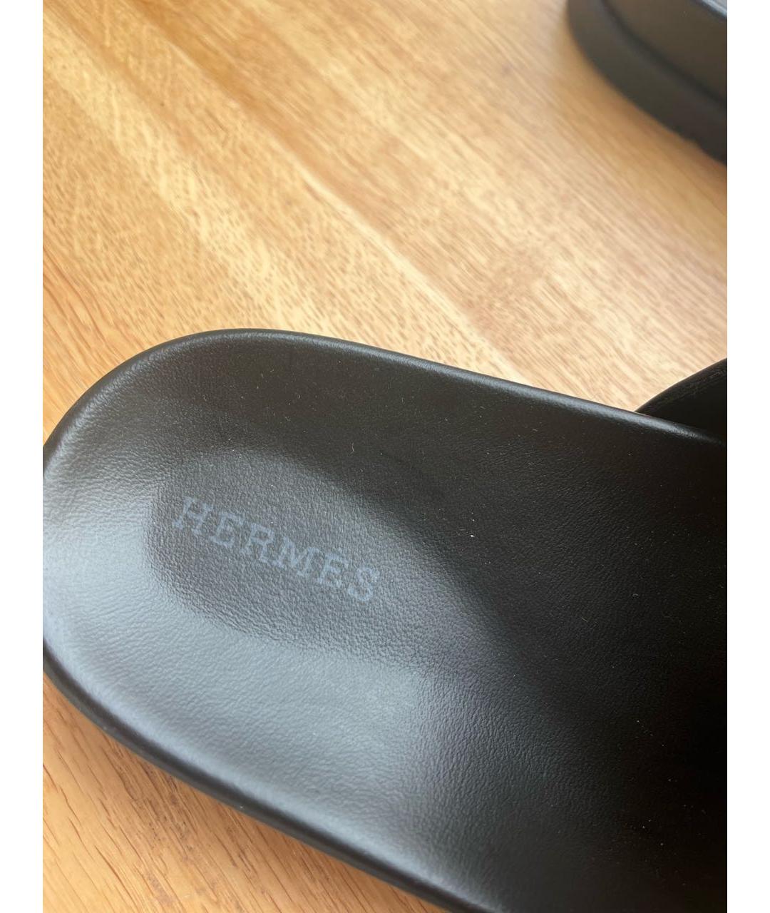HERMES Черные кожаные шлепанцы, фото 5