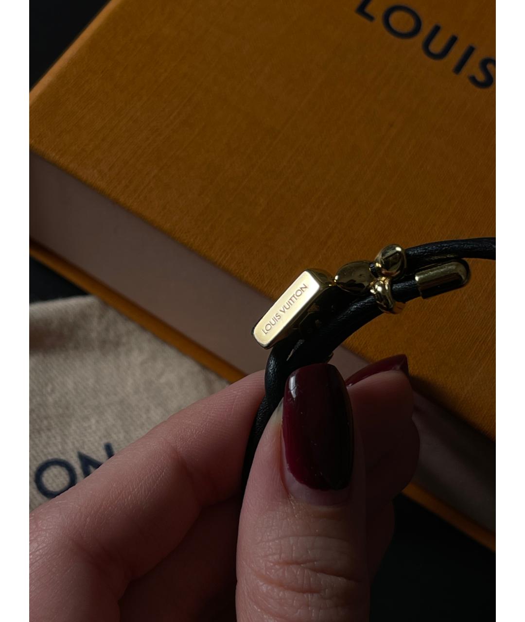 LOUIS VUITTON Черный кожаный браслет, фото 3