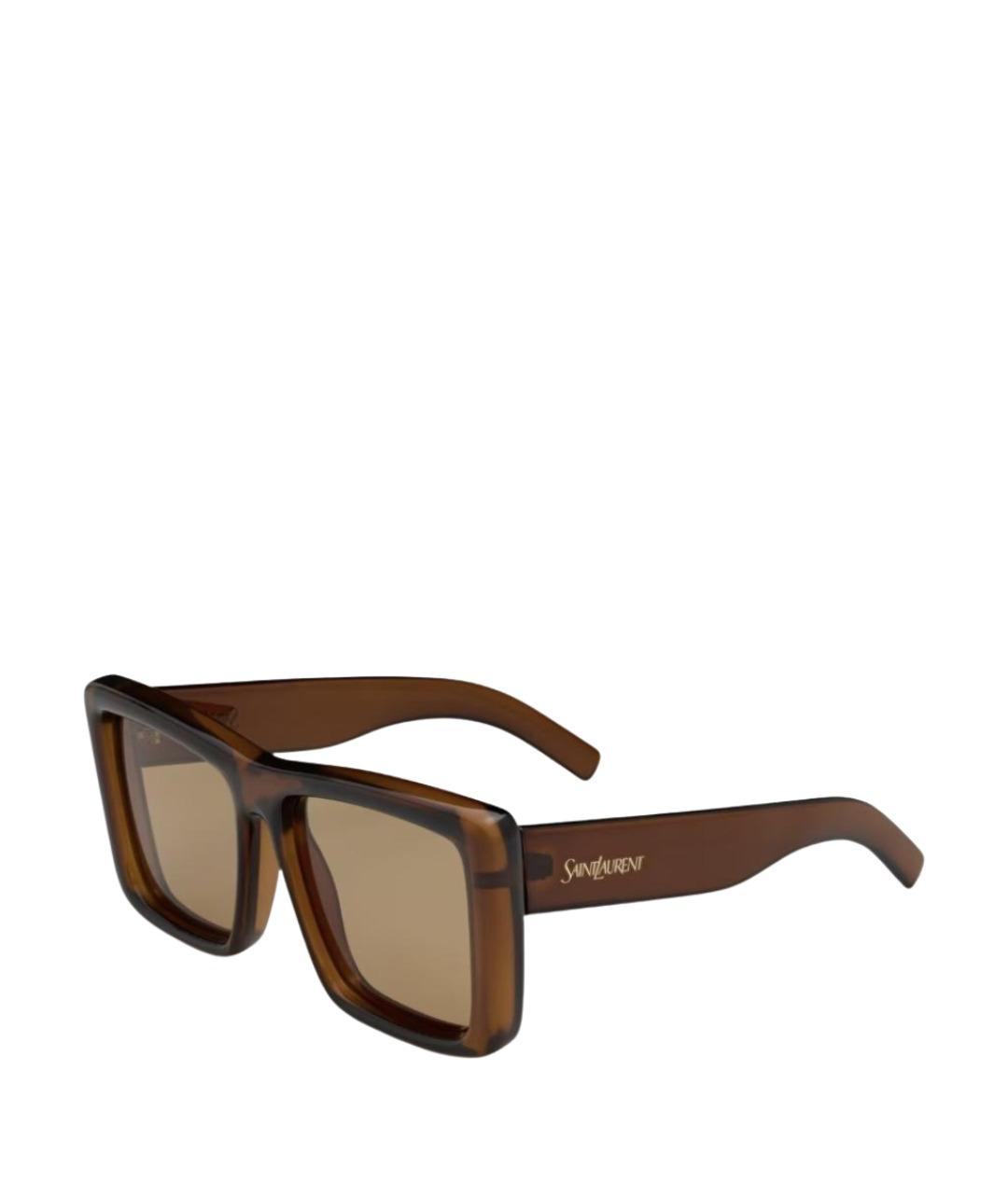 SAINT LAURENT Коричневые пластиковые солнцезащитные очки, фото 1