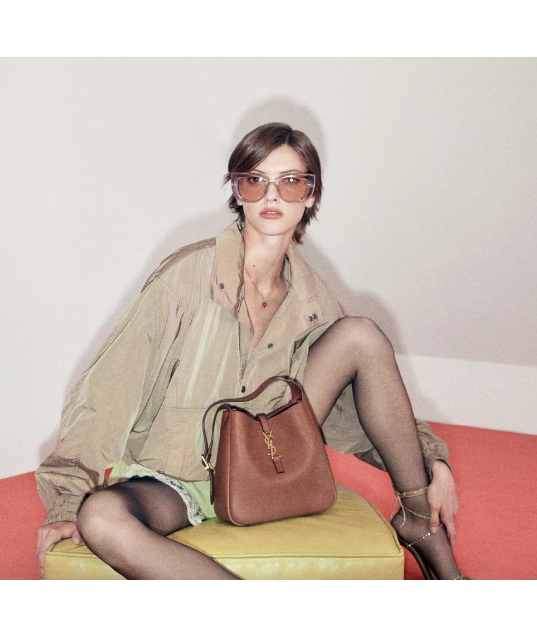 SAINT LAURENT Бежевые пластиковые солнцезащитные очки, фото 2