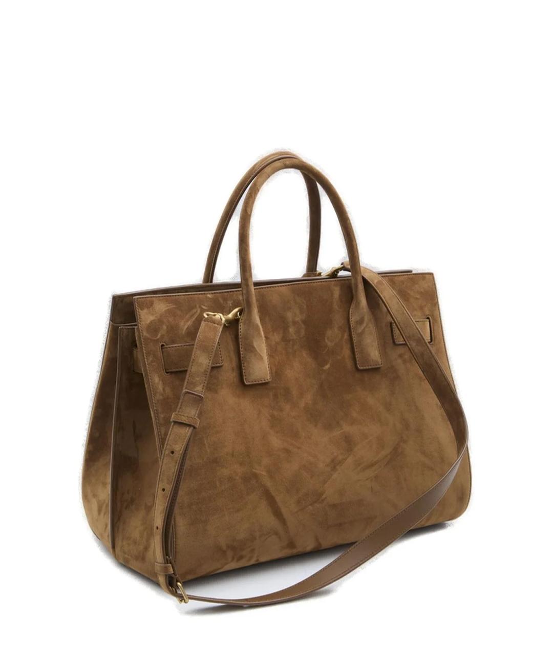 SAINT LAURENT Коричневая замшевая сумка тоут, фото 2