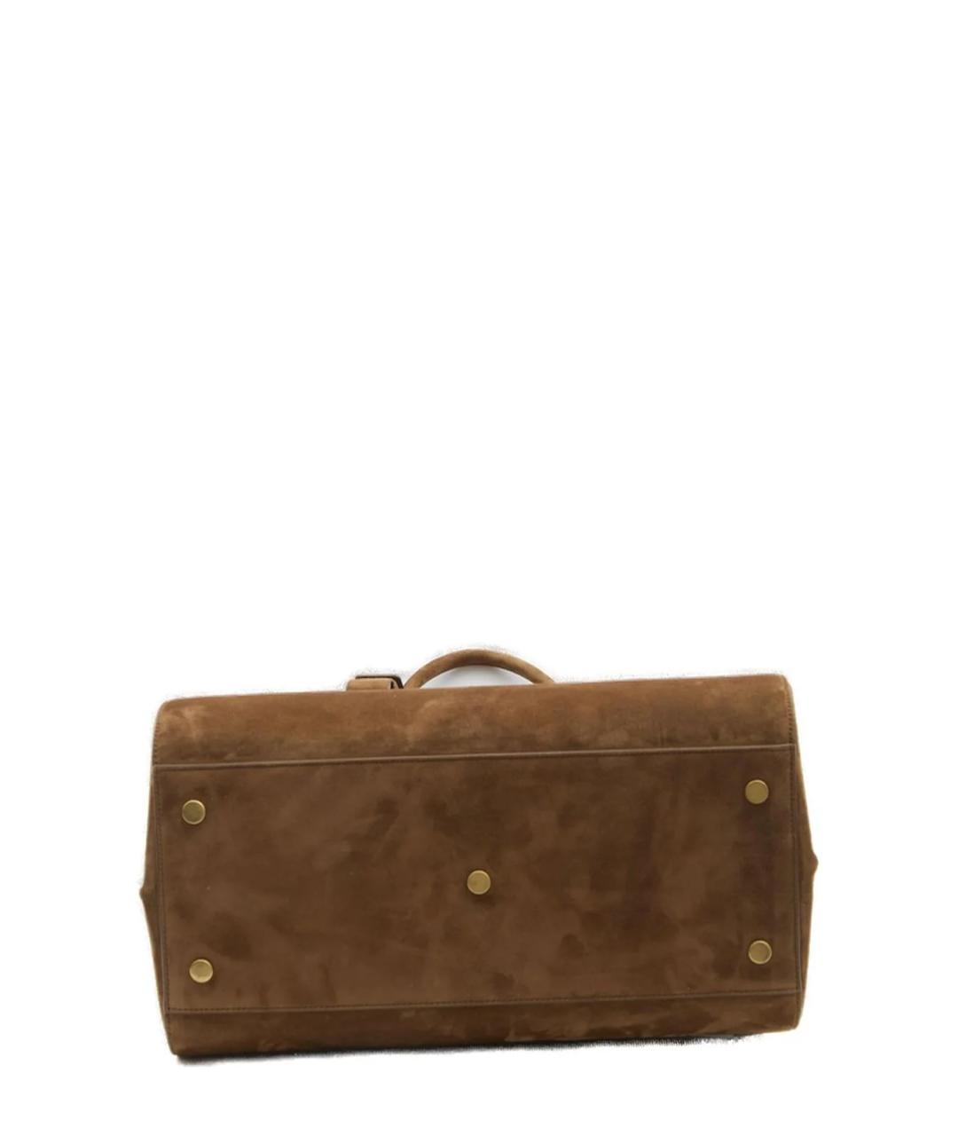 SAINT LAURENT Коричневая замшевая сумка тоут, фото 3