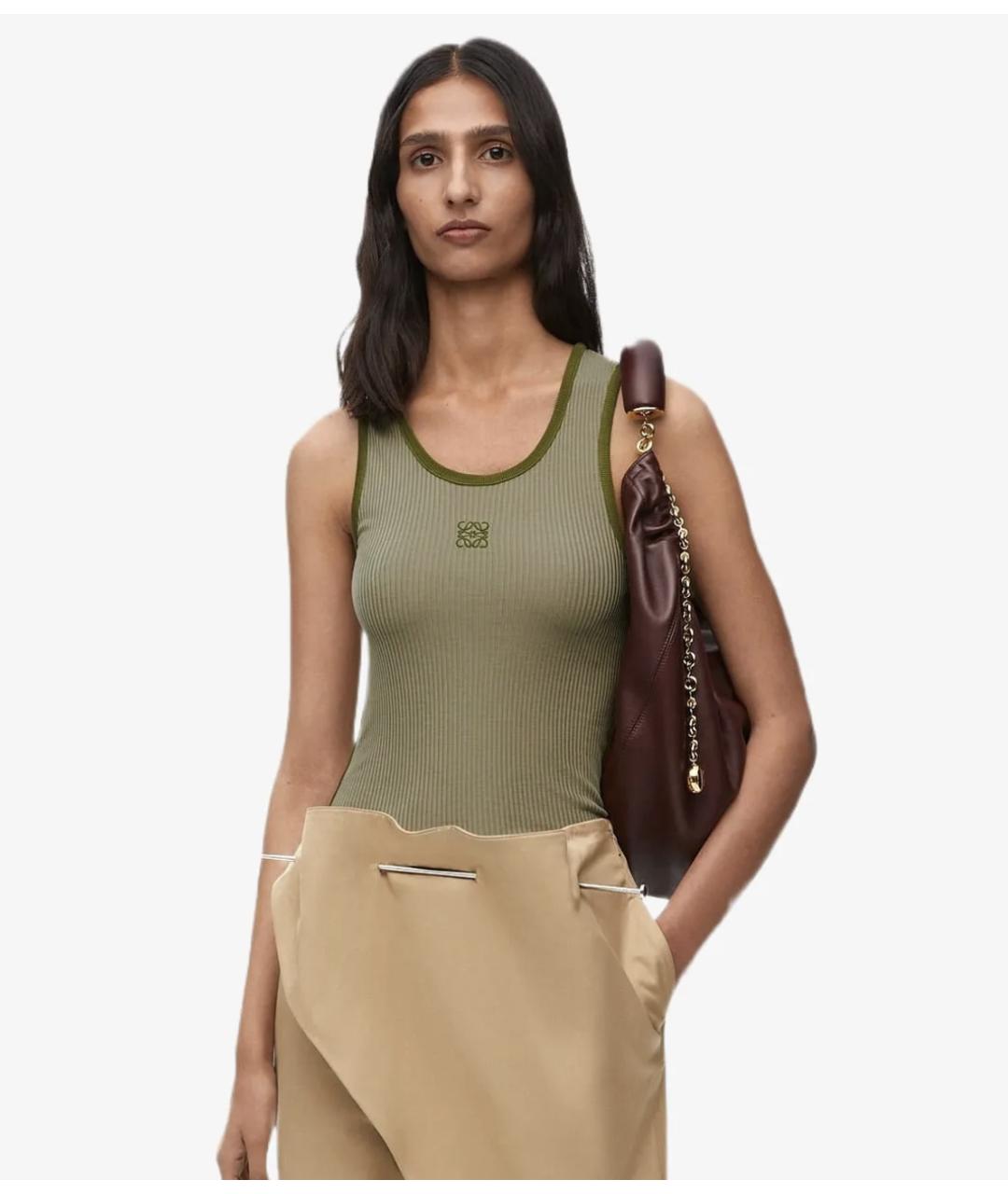 LOEWE Хаки шелковая майка, фото 6