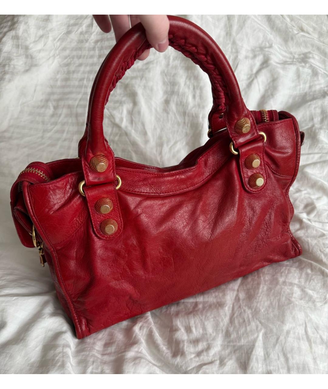 BALENCIAGA Красная кожаная сумка с короткими ручками, фото 3