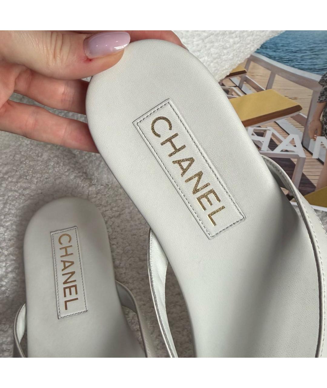 CHANEL Белые кожаные шлепанцы, фото 8