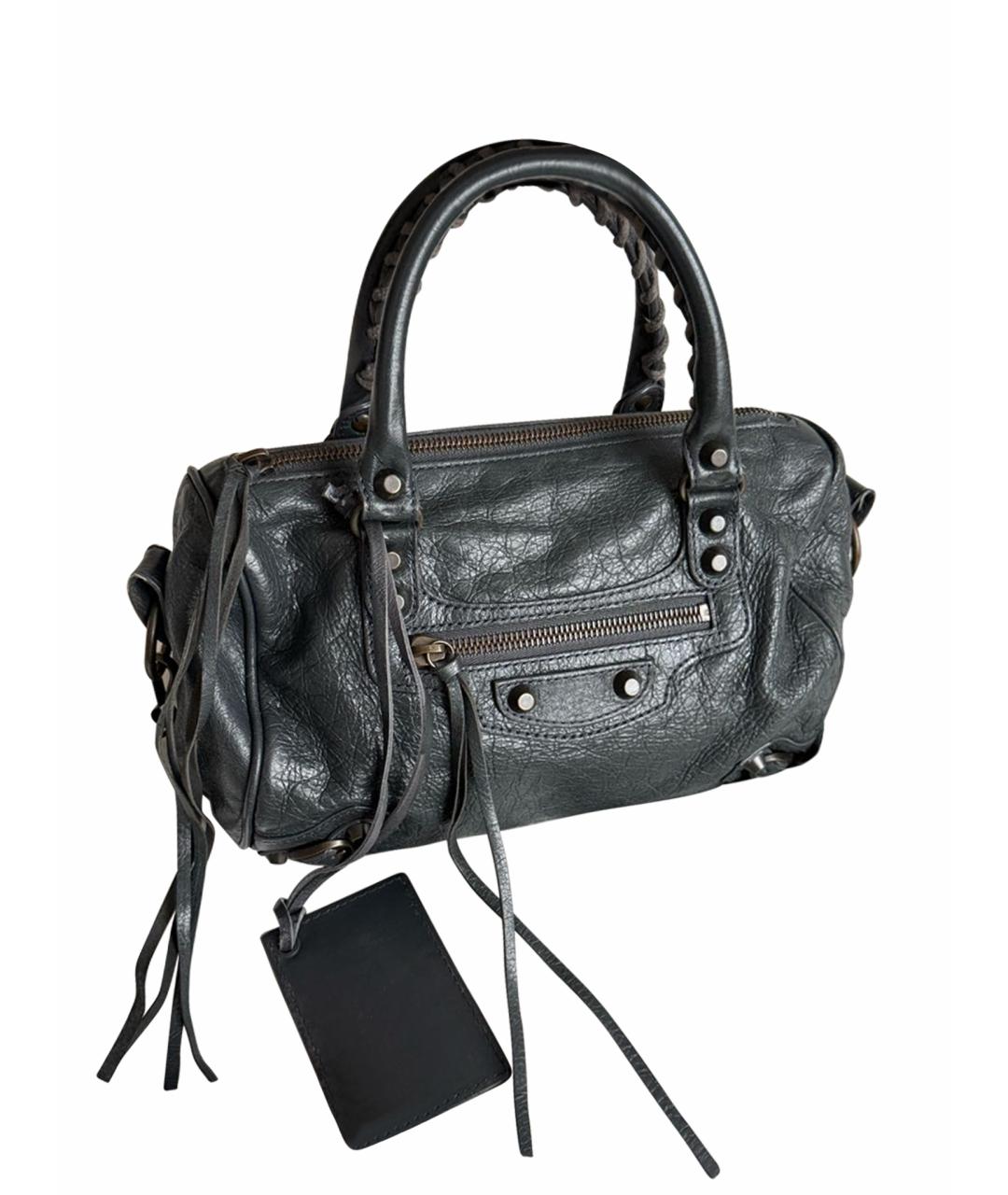 BALENCIAGA Серая кожаная сумка с короткими ручками, фото 1