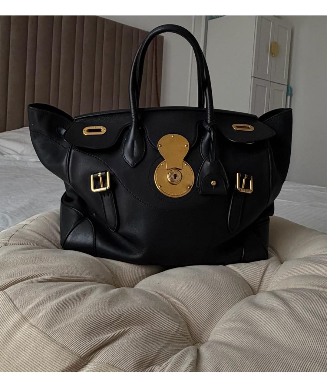 RALPH LAUREN Черная кожаная сумка тоут, фото 9