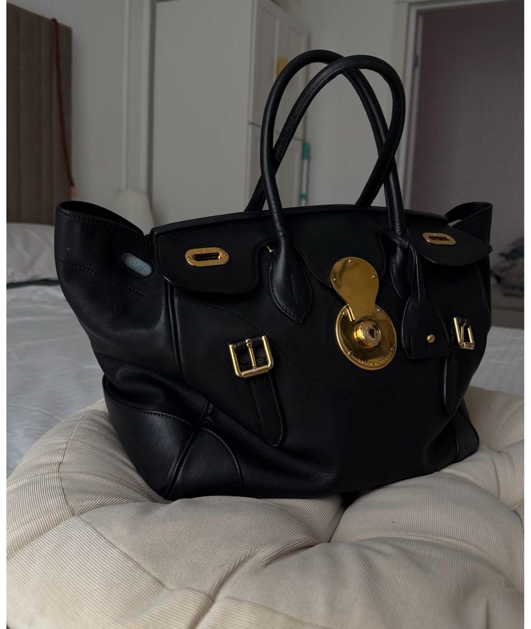 RALPH LAUREN Черная кожаная сумка тоут, фото 2