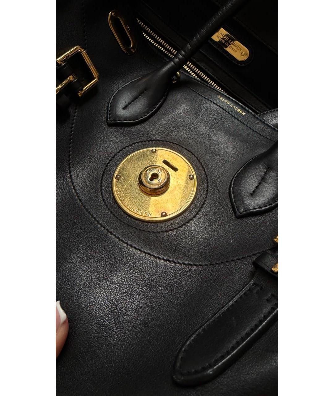 RALPH LAUREN Черная кожаная сумка тоут, фото 5