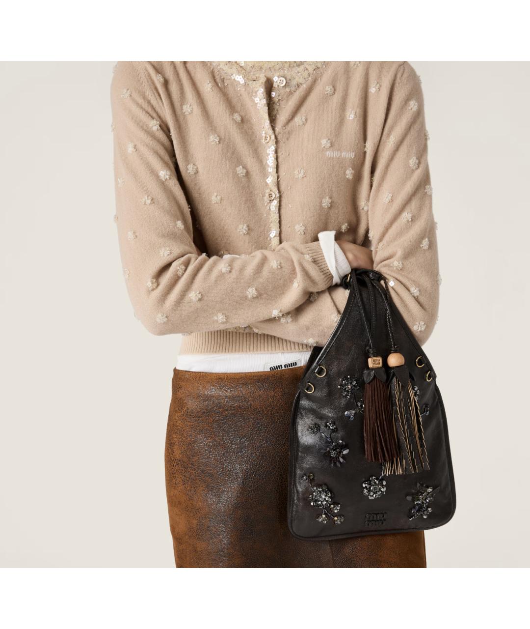 MIU MIU Черная кожаная сумка с короткими ручками, фото 5