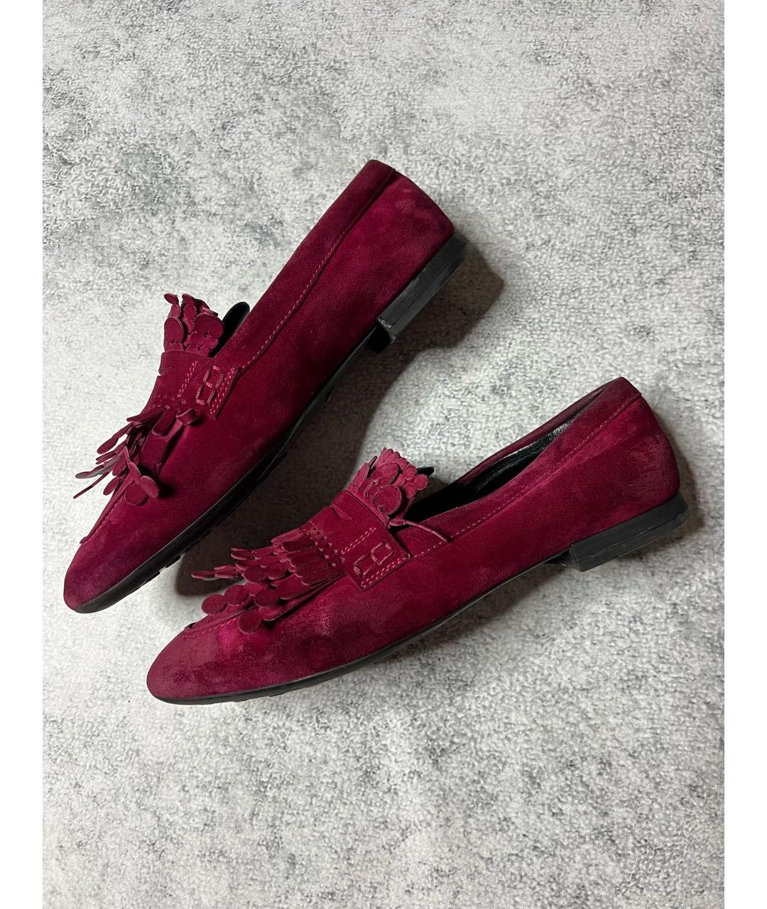 TOD'S Бордовые замшевые лоферы, фото 9