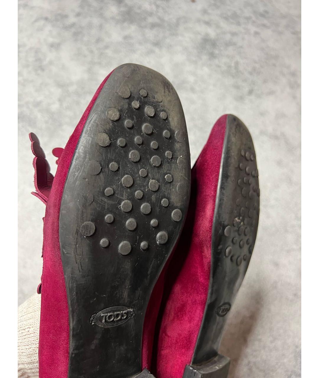 TOD'S Бордовые замшевые лоферы, фото 8