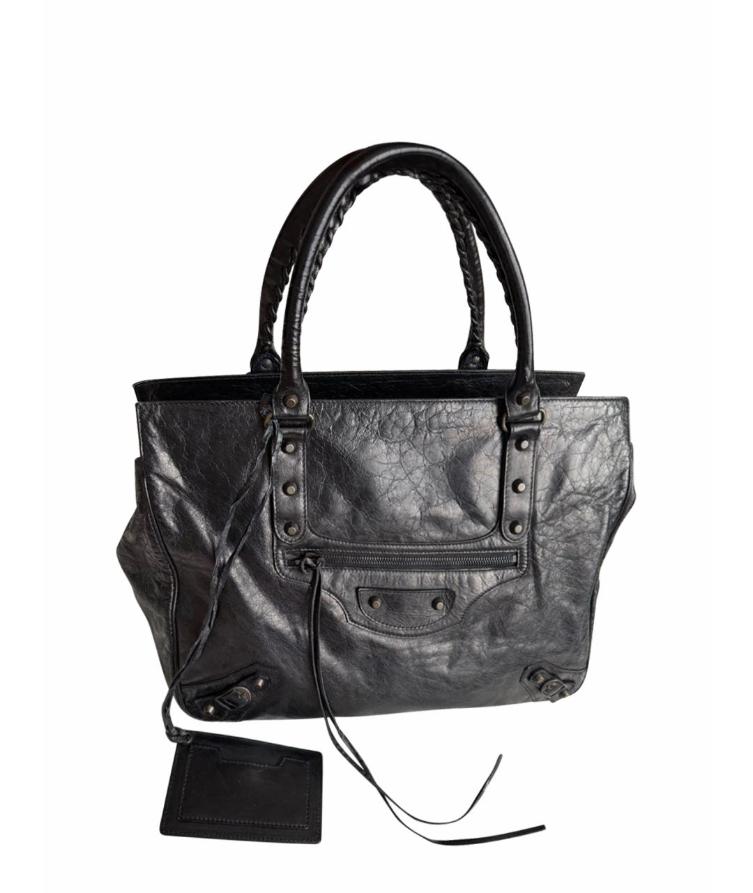 BALENCIAGA Черная кожаная сумка тоут, фото 1