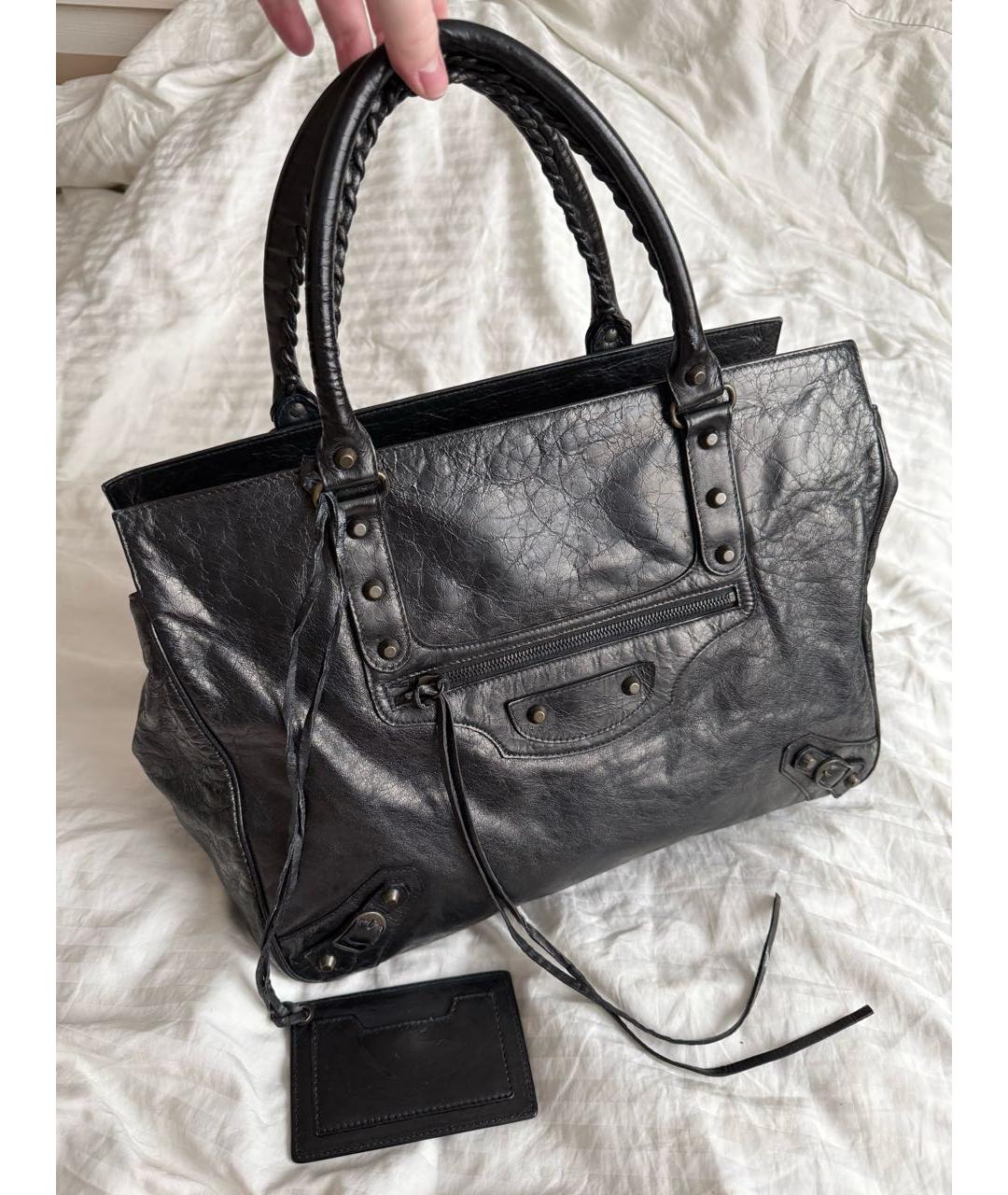 BALENCIAGA Черная кожаная сумка тоут, фото 8