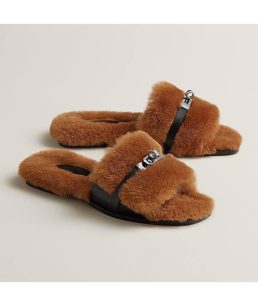 HERMES Коричневые шлепанцы, фото 3