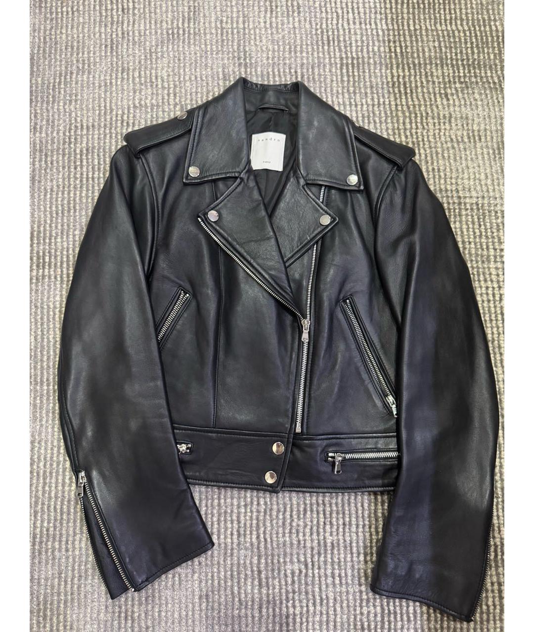 SANDRO Черная кожаная куртка, фото 2