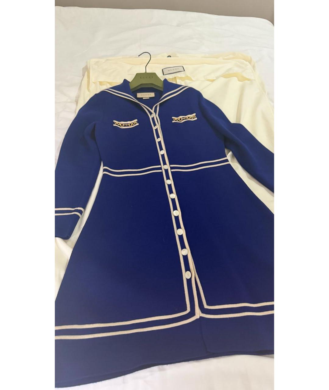 GUCCI Синее шерстяное повседневное платье, фото 2