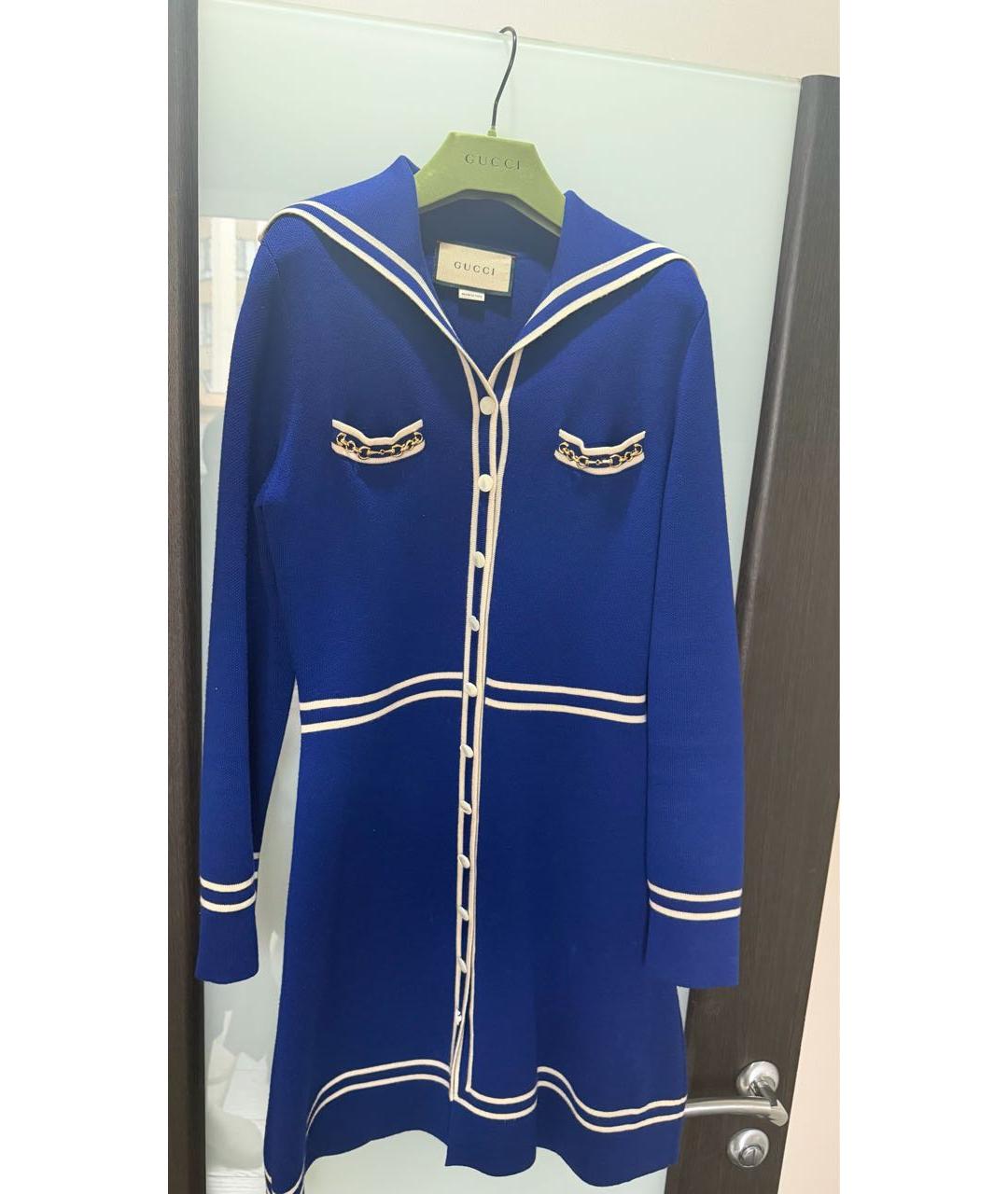 GUCCI Синее шерстяное повседневное платье, фото 4