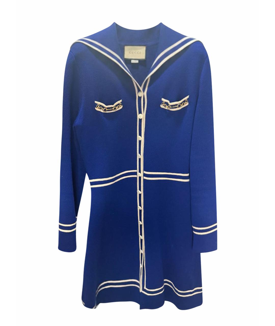 GUCCI Синее шерстяное повседневное платье, фото 1