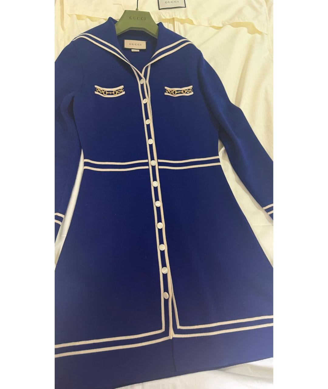 GUCCI Синее шерстяное повседневное платье, фото 3