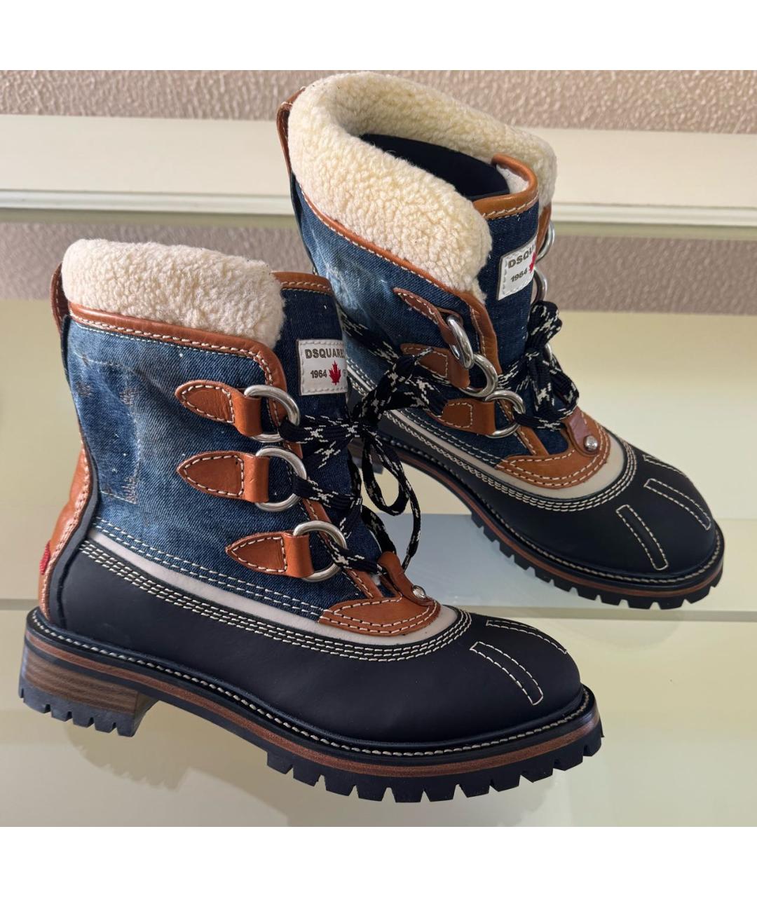 DSQUARED2 Темно-синие кожаные высокие ботинки, фото 5