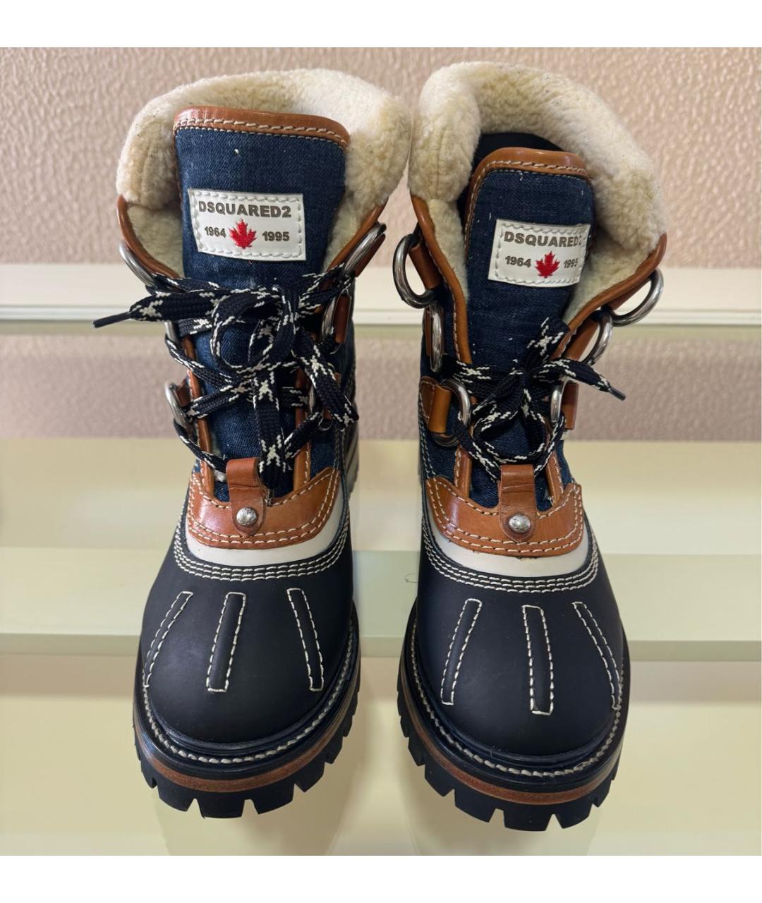 DSQUARED2 Темно-синие кожаные высокие ботинки, фото 4