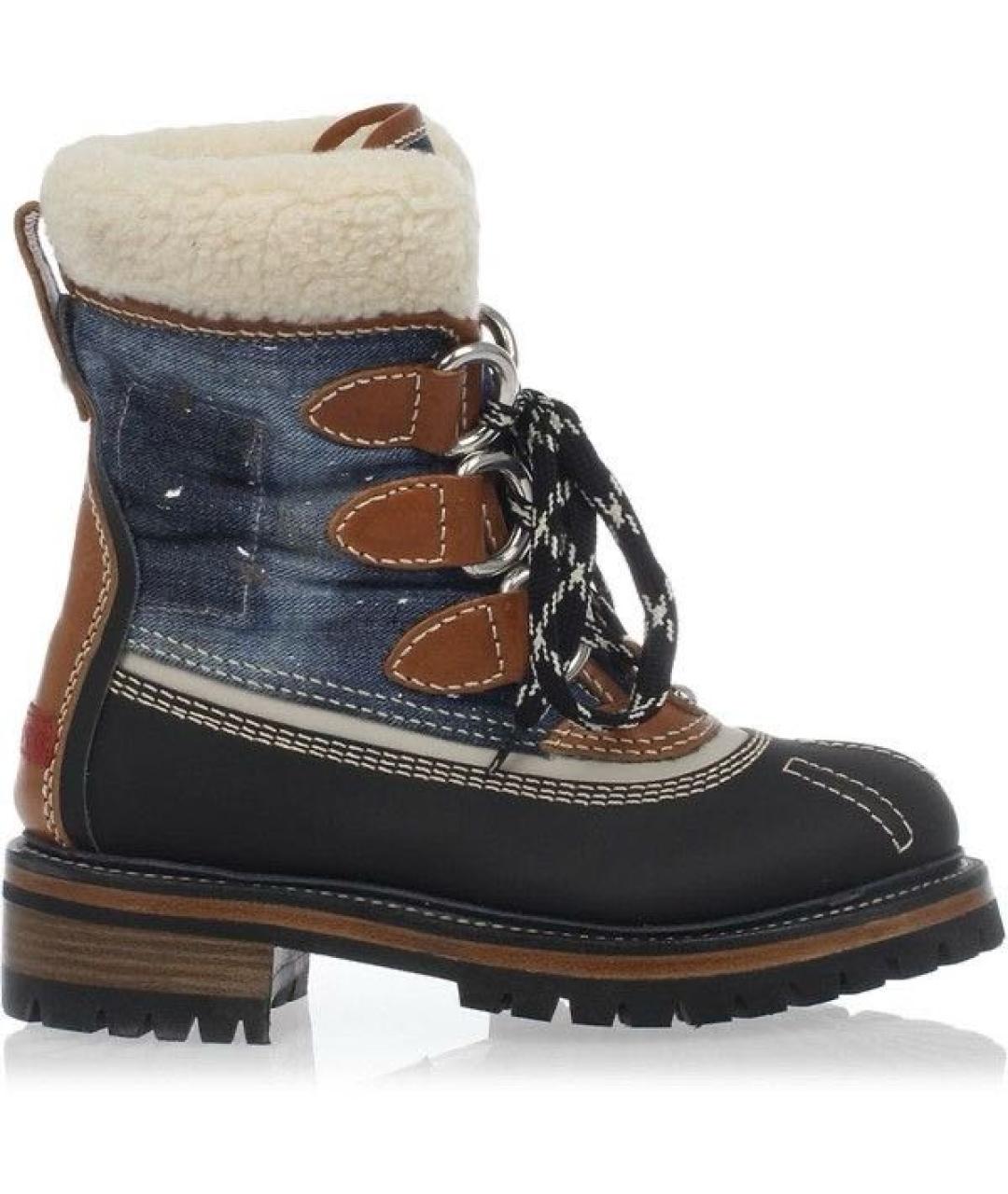 DSQUARED2 Темно-синие кожаные высокие ботинки, фото 9