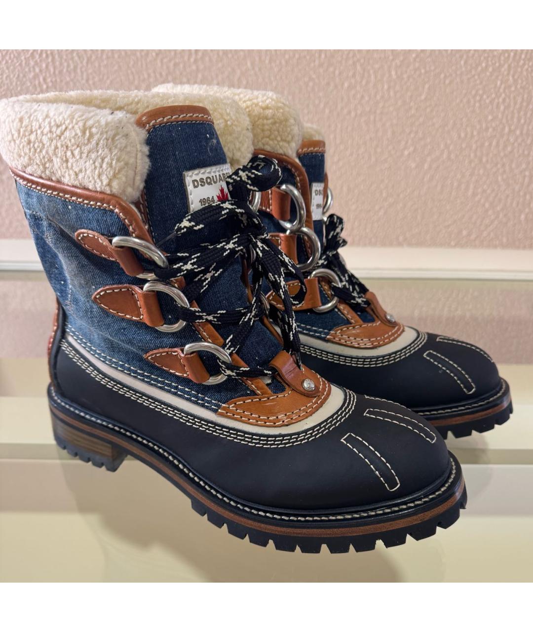 DSQUARED2 Темно-синие кожаные высокие ботинки, фото 3