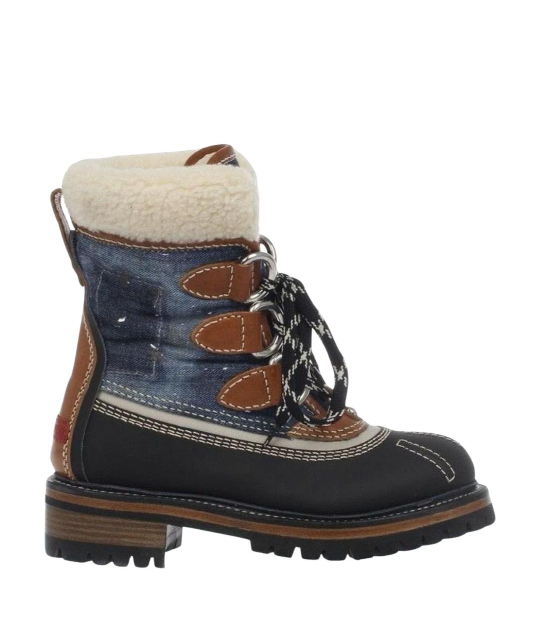 DSQUARED2 Темно-синие кожаные высокие ботинки, фото 1