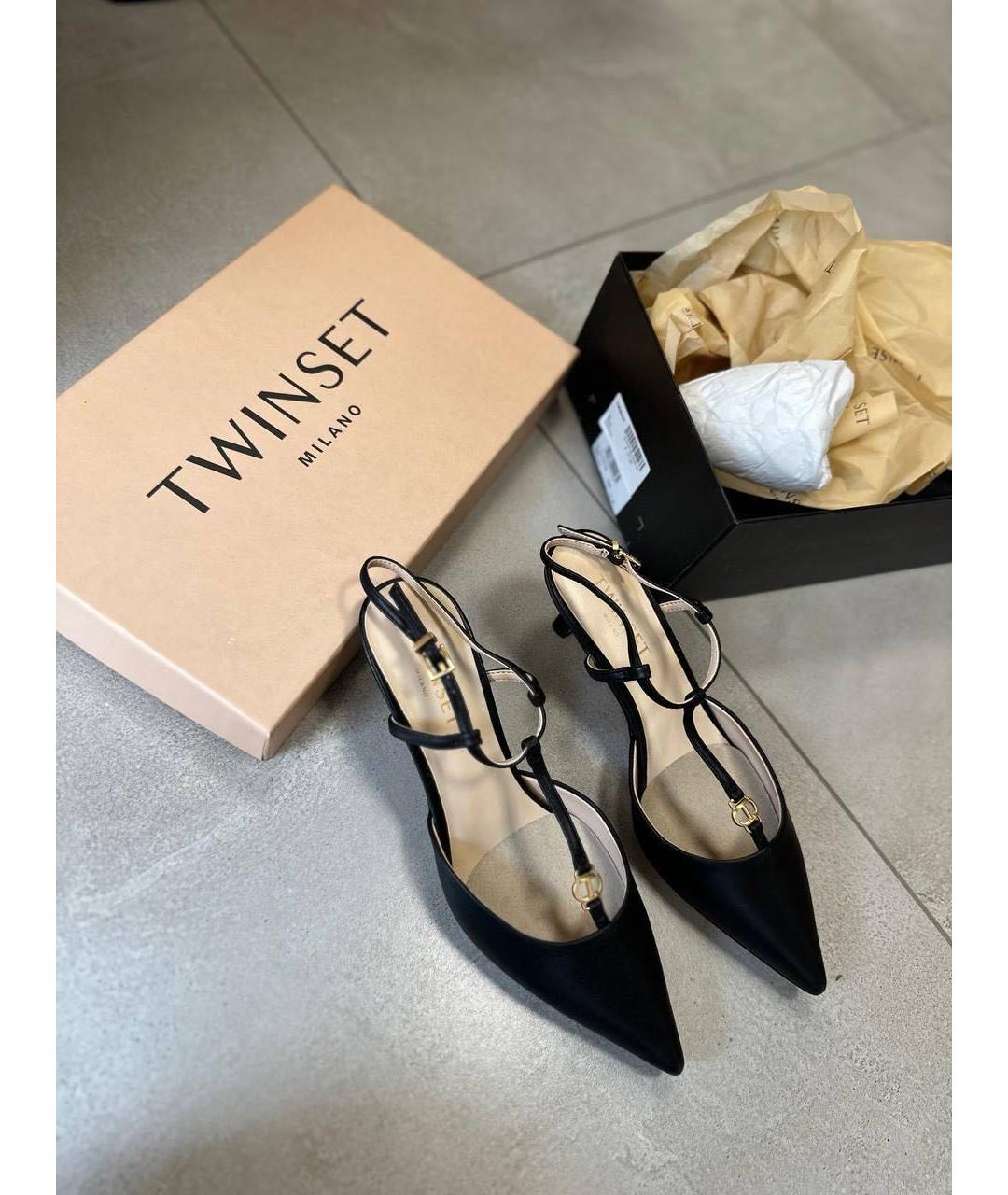 TWIN-SET Черные лодочки на низком каблуке из искусственной кожи, фото 6